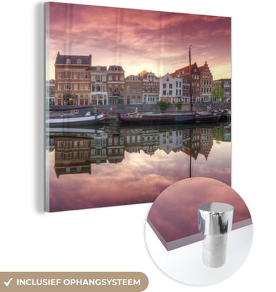 MuchoWow® Glasschilderij 50x50 cm - Schilderij acrylglas - Rotterdam - Boot - Reflectie - Foto op glas - Schilderijen