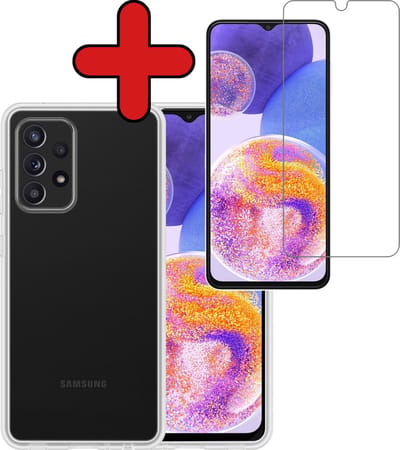 Hoesje - Met Screenprotector - Geschikt voor Samsung Galaxy A23 - Sterk & Shockproof - Telefoon Hoes - Back Cover - Siliconen Case - Telefoonhoes - Transparant