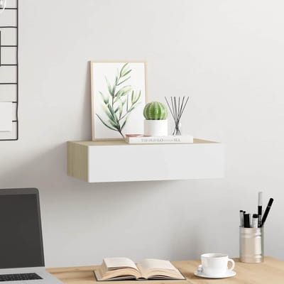 vidaXL - Wandladekast - eiken - en - wit - 40x23,5x10 - cm - MDF