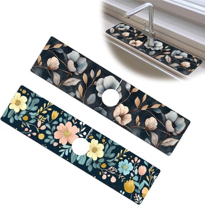 2 Stuks Absorberende Kraanmatten voor Keuken en Badkamer, Bescherming tegen Spetters, Bloemenpatroon 15 x 4 Inch