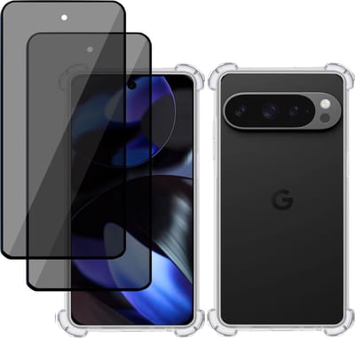 Hoesje + 2x Privé Screenprotector geschikt voor Google Pixel 9 Pro XL – Privacy Tempered Glass - Case Transparant