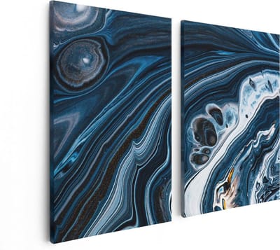 Artaza Canvas Schilderij Tweeluik Abstracte Kunst - Blauwe Verf - 80x60 - Foto Op Canvas - Canvas Print