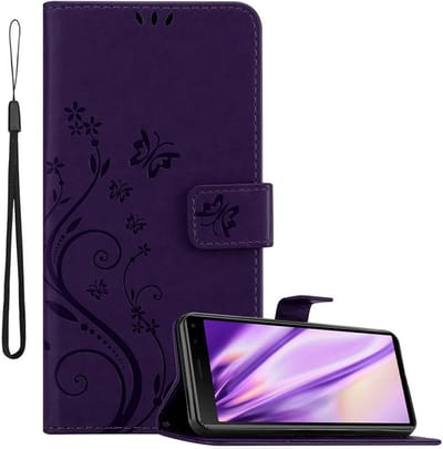Cadorabo Hoesje geschikt voor Sony Xperia 8 in BLOEMEN DONKER PAARS - Beschermhoes in bloemmotief met magnetische sluiting, standfunctie en kaartsleuven Book Case Cover Etui