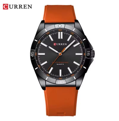 CURREN Horloge 8449 - Oranje-Zilverkleurig-Zwart – Heren - Quartz - Ronde Kast - Siliconen Band - Lichtgevend - Outdoor Sporthorloge - Waterbestendig