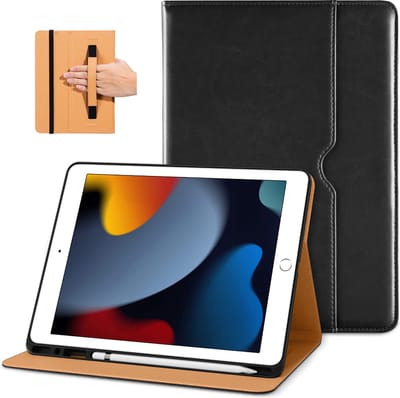 Dasaja leren hoes zwart met pen houder geschikt voor iPad 10.2 (2019 / 2020 / 2021)