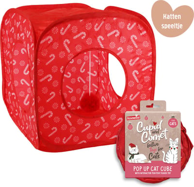 Rosewood Cupid&Comet - Kattenspeelgoed - Pop-up Kattenkubus - Kerstcadeau - Zuurstokprint