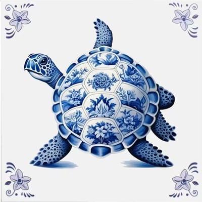 Delfts blauw tegeltje schildpad design - delfts blauw wandbord - delftsblauw - hollandse cadeautjes - wanddecoratie - decoratieve accessoires