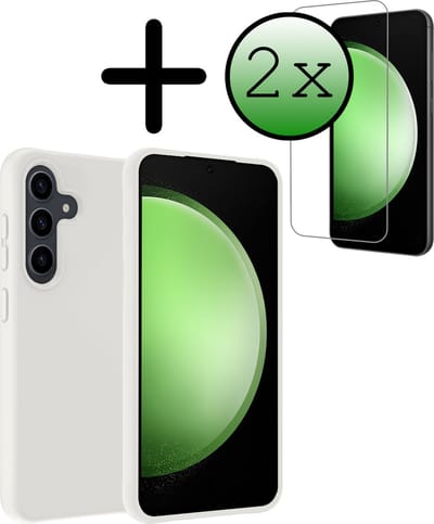 Hoesje Met 2x Screenprotector - Geschikt voor Samsung Galaxy S23 FE - Sterk & Shockproof - Back Cover - Siliconen Case - Telefoon Hoes - Wit