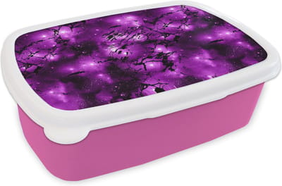 Broodtrommel Roze - Lunchbox - Brooddoos - Sterrenhemel - Marmer - Paars - Zwart - Patronen - 18x12x6 cm - Kinderen - Meisje
