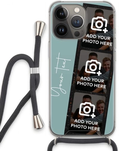Gepersonaliseerd - Case Company® - Hoesje met koord geschikt voor iPhone 13 Pro hoesje met Koord - Filmrol N°1 - Telefoonhoesje met Zwart Koord - Extra Bescherming aan alle Kanten en Over de Schermrand