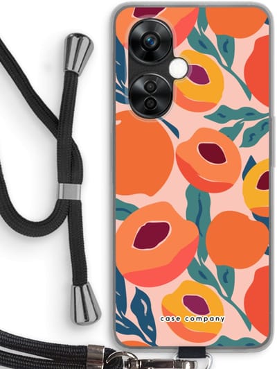 Case Company® - Hoesje met koord geschikt voor OnePlus Nord CE 3 Lite hoesje met Koord - Perzik - Telefoonhoesje met Zwart Koord - Bescherming aan alle Kanten en Over de Schermrand