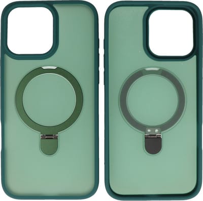 MagSafe Hoesje Geschikt voor iPhone 16 Pro - Camera Beschermer Case met Staande Functie - Donker Groen