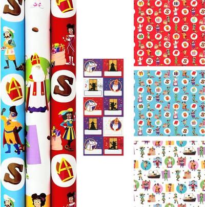 Inpakpapier Rollen - Cadeaupapier Set - Feestelijke Cadeaus - Inclusief Naamstickers - 24x 70x200cm - Vrolijke Kleuren