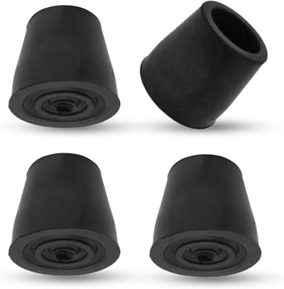 Wandelstok Rubberen Tips - Vervanging Rubberen Doppen - Verbeterde Stabiliteit - Stevig Metalen Inzetstuk - 4 Stuks - Zwart