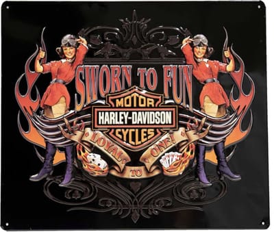 Harley-Davidson Sworn To Fun Babes Metalen Bord - 38 x 33cm