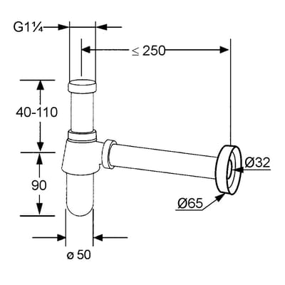 KLUDI Beker-sifon DN 32 1 1/4 x 32mm chroom, 1010505-00