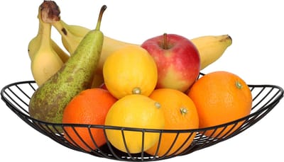 QUVIO Fruitschaal - Fruitmand - Schalen - Decoratieve schalen - Groente schaal - Opberger - Draadstaal - Vierkant - Metaal - Zwart - Staand - 27 x 27 x 5 cm (lxbxh)