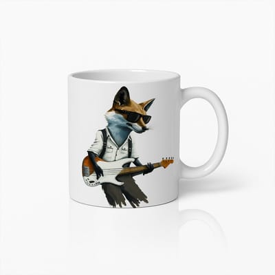 Coole Vos Met Gitaar Koffiemok – Uniek Dierenkunst Design Voor Muziekliefhebbers