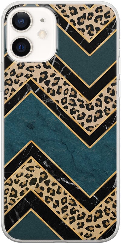 Leuke Telefoonhoesjes - Hoesje geschikt voor iPhone 12 - Luipaard zigzag - Soft case - TPU - Luipaardprint - Multi