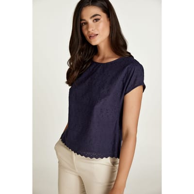 Marine Mouwloze Geborduurde Top