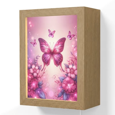 Wandlamp 15x20 cm - Oplaadbaar - Vlinder - Roze - Bloemen - Wandlampen binnen woonkamer - Slaapkamer lamp met kabel - Decoratieve nachtlamp - Vloerlamp snoer