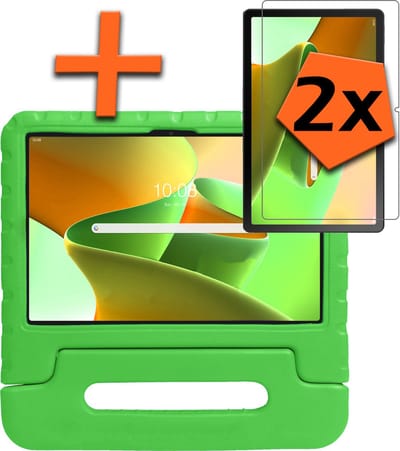Hoesje - Geschikt voor Lenovo Tab M10 Plus (3e / 3rd Generatie) - Met 2x Screenprotector - Kinderhoes Shockproof Bumper - Kidsproof Case - Tablet Hoes - Kinder Hoes Cover - Groen