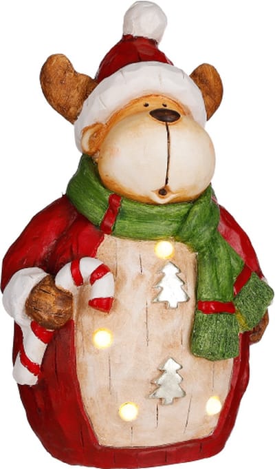 Rood Rendier met LED Verlichting In Zijn Buik - 28 x 17,5 x 42 cm