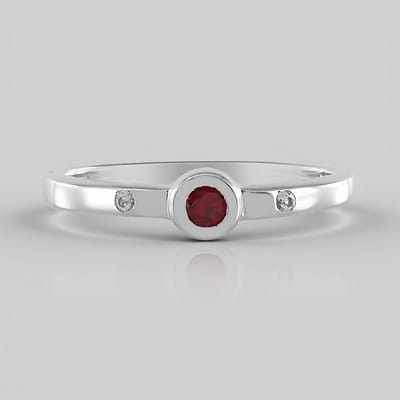 Cavill - Zilveren ring met platina coating - 0,137 ct Tanzania robijn, 0,042 ct zirkonia - Elegante moderne ring dames