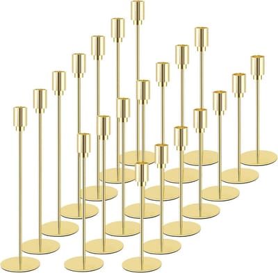 Set van 21 Gouden Metalen Kandelaars voor Kaarsen - Elegant Tafeldecoratie voor Feesten en Diner