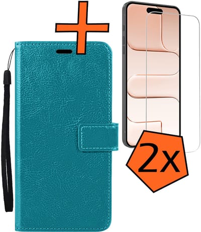 Hoes - Met 2x Screenprotector - Geschikt voor Apple iPhone Air - Luxe Pasjeshouder - Bookcase Portemonee - Flip Case - Kunstleer Book Case - Flipcase Hoes - Book Cover - Walletcase - PortemonneeHoes - Turquoise