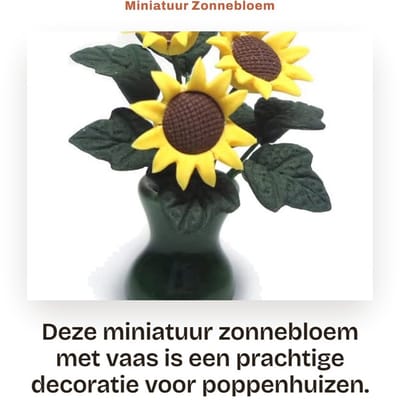 Dailygoods- Poppenhuis Decoratie - Zonnebloem met Vaas - Miniatuur 1:12 - Keramiek Bloemvaas - Ideaal Cadeau - Handgemaakt Design - Miniatuurdecoratie