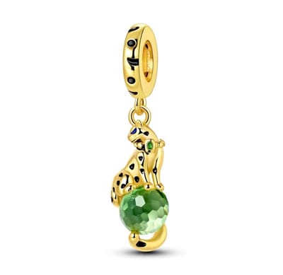 Fler® | Bedel | Past op populaire bedelarmbanden (standaard - 3mm) | Panter Bedel met Groene Steen | Hangbedel Charm | 925 sterling zilver | Groene zirkonia | Zwarte & Blauwe emaille | Valentijnsdag Cadeau | Sinterklaas kado | Kerstcadeau |Verjaardag