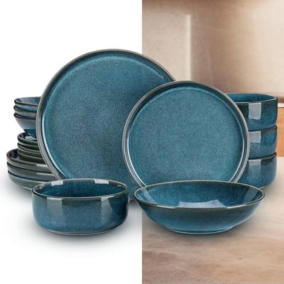 Luxe Serviesset- 32 delig – 8 persoons – Porselein - Bordenset – Dinner platen – Dessertborden - Pastabord - Kom - Blauw