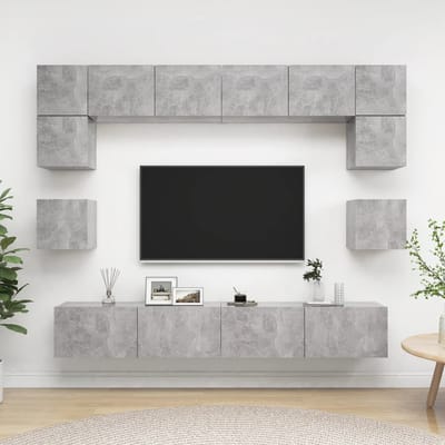 vidaXL - 8-delige - Tv-meubelset - bewerkt - hout - betongrijs