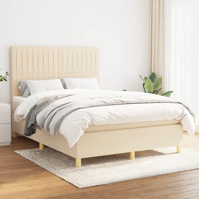 vidaXL - Boxspring - met - matras - stof - crèmekleurig - 140x200 - cm