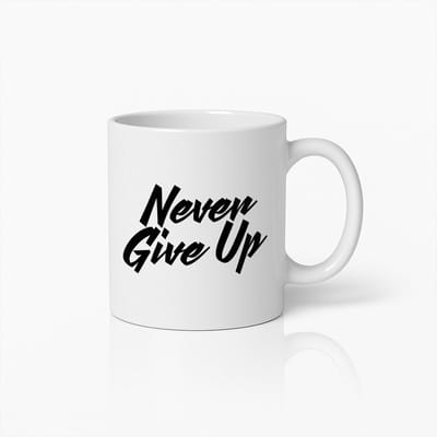 Inspirerende Koffiemok 330ml – "Never Give Up" – Motiverend Cadeau voor Kantoor, Thuis & Dagelijkse Positiviteit