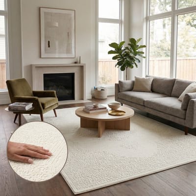 Oz Home Elyse Vloerkleed Crème - Modern Medaillon - 160x230 cm - Laagpolig 10 mm - Polyester/Polypropyleen - Jute Rug - Exclusief Premium Tapijt