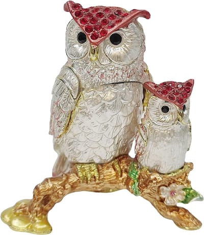 Kristallen Juwelendoos - Uil Decoratie - Sieraden Opbergen - Handbeschilderd Emaille - 8x9 cm - Multicolor