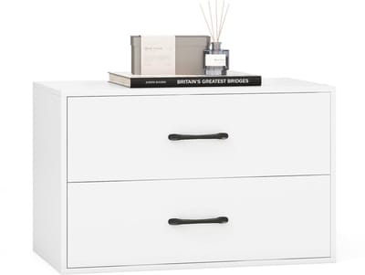 COSTWAY Ladekast met 2 laden, stapelbaar, dressoir van hout, opbergkast, nachtkastje, ladekast voor woonkamer, kantoor, slaapkamer, 60 x 34 x 38 cm (wit)