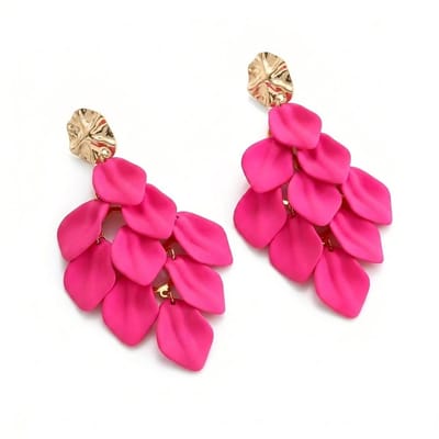 Roze oorclips dames bloemblaadjes hanger clip on oorbellen zonder gaatjes boho oorclips met franjes bladeren design statement oorbellen roze goudkleurig