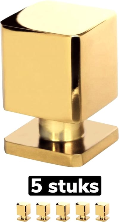 5 X MSQDESIGN - Kastknop Goud vierkant (Metaal) - Kastknoppen Goud - Deurknopjes Goud voor kast - Deurknop Goud - Deurknopjes Goud - handgreep Goud - meubelknop Goud - Meubelknoppen Goud - deurknoppen Goud - ladeknoppen voor deurtjes