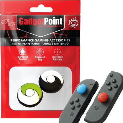 Gadgetpoint - Thumb Grips voor Nintendo Switch Joy-Con Controllers - Gaming Thumbgrips - Performance Anti-Slip Thumbsticks - Bescherming Accessoires - Rond - Groen/Zwart