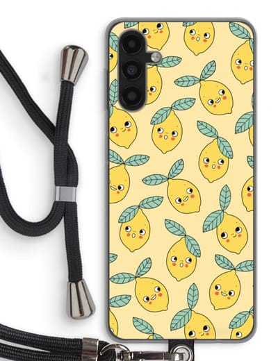 Case Company® - Hoesje met koord geschikt voor Samsung Galaxy A13 5G hoesje met Koord - Citroenen - Telefoonhoesje met Zwart Koord - Bescherming aan alle Kanten en Over de Schermrand