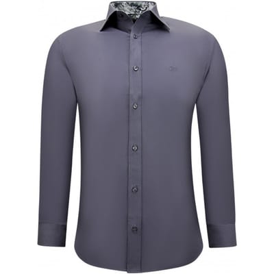 Nette Zakelijke Effe Overhemden -Slim Fit Blouse Stretch - Grijs