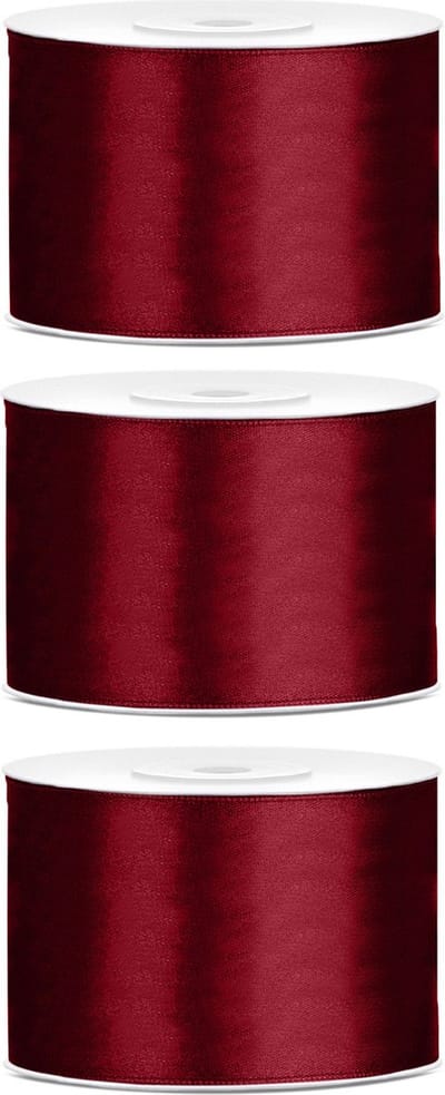 Satijn sierlint/cadeaulint - 3x - bordeaux rood - 5 cm x 25 meter - Inpakken - Versieren - Decoratie - Lintjes