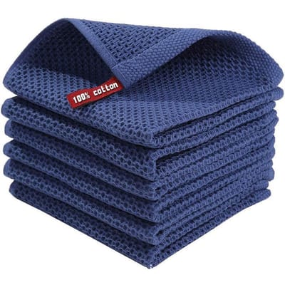Torchons en coton à séchage rapide, torchons de cuisine pour laver la vaisselle, chiffons de cuisine en nid d'abeille, chiffon de nettoyage domestique super doux et absorbant 34*34cm bleu foncé