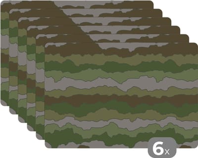 Placemat - Placemats kunststof - Camouflage - Patronen - Leger - 45x30 cm - 6 stuks - Hittebestendig - Anti-Slip - Onderlegger - Afneembaar