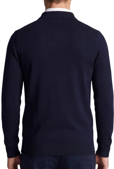 Lyle & Scott Merino Blend Poloshirt met Lange Mouwen - Marineblauw