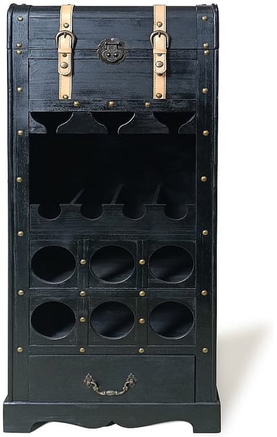 Vente-unique Flessenrek met kast van dennenhout en MDF - L43 x H100 cm - Zwart - CAVINA