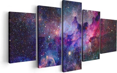 Artaza Canvas Schilderij Vijfluik Sterrenstelsel in de Ruimte - 100x50 cm - Wanddecoratie Woonkamer - Schilderijen - Muurdecoratie